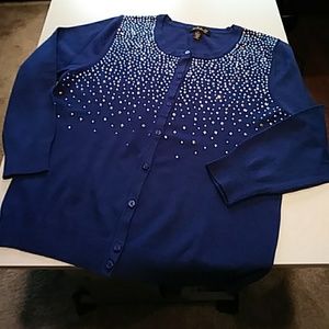 Top Knits Blue Embellished Cardigan Sweater